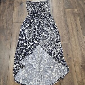 Geometric Fraiche by J Navy Blue and White Strapless High-Low Dress Size Large